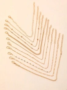 Set de 11 piezas de malagueñas de cadena básicas de moda para apilamiento, Set de malagueñas de cadena simple