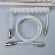 1,5 m weißes 2 Stücke Type-C zu USB Metall-Adapter-Steckverbinder abnehmbares Spielmechanisches Tastaturkabel Set mit Luftsteckerdaten und federnder Verlängerung Type-C Interface, Metallpilotstecker und Spiraldesign für DIY Gaming mechanische Tastaturen