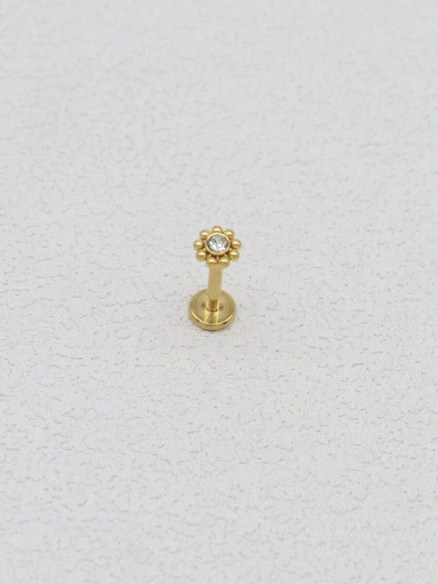 HENGKE 1PC Flower Lip Stud Labret Bar Clear CZ Gem Round Ball Monroe Tragus Piercing Steel Cartilage 16G EAR HELIX Earring Valentines