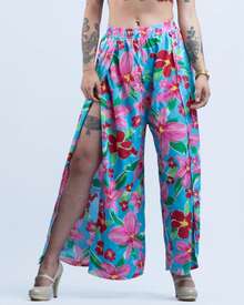 Pantalones Flojos De Pierna Ancha Con Estampado Floral Con Abertura Lateral - Morado - Ver 1