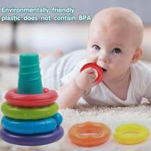 7入組 彩虹環狀堆疊環玩具，適用於6、12、18個月、1歲的女孩和男孩 - 幼兒感官教育蒙特梭利嬰兒磚塊 - 婴儿发展学习塔