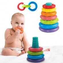 7入組 彩虹環狀堆疊環玩具，適用於6、12、18個月、1歲的女孩和男孩 - 幼兒感官教育蒙特梭利嬰兒磚塊 - 婴儿发展学习塔