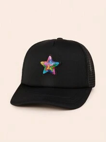 Street 1入女士多彩五角星棒球帽，可愛休閒萬用遮陽帽 - 黑色 - 查看 1