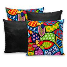 Kit Of 4 Cushion Covers 40cmx40cm Plain And Printed Gorgurinho - 羅梅羅/黑色 - 查看 1