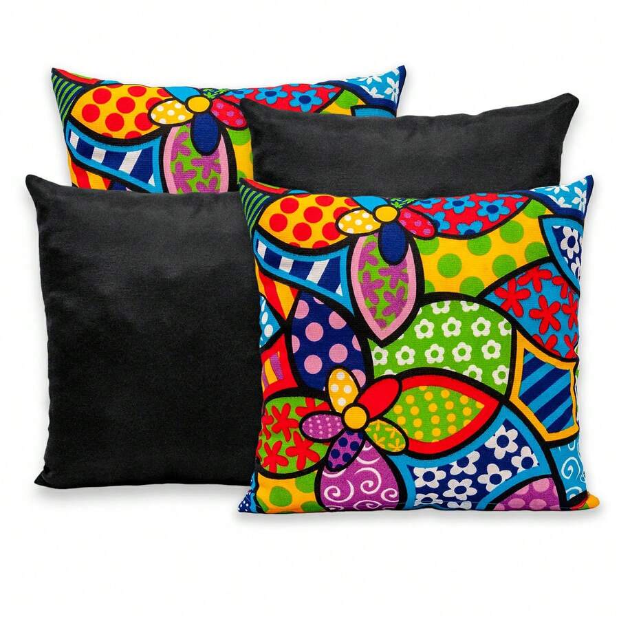 Kit Of 4 Cushion Covers 40cmx40cm Plain And Printed Gorgurinho - 羅梅羅/黑色 - 查看 1