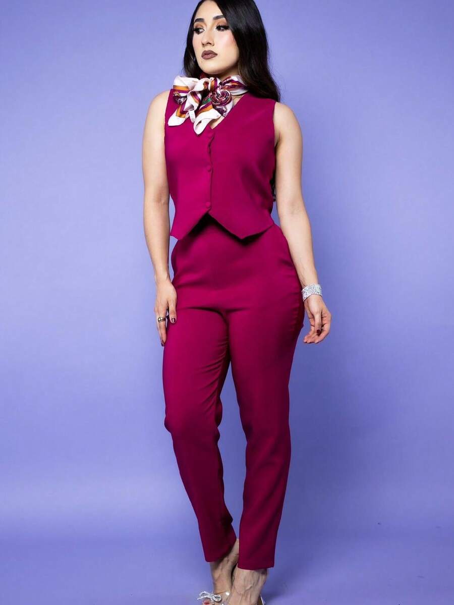 Conjunto Pantalon Y Chaleco De Vestir - Burdeos - Ver 1