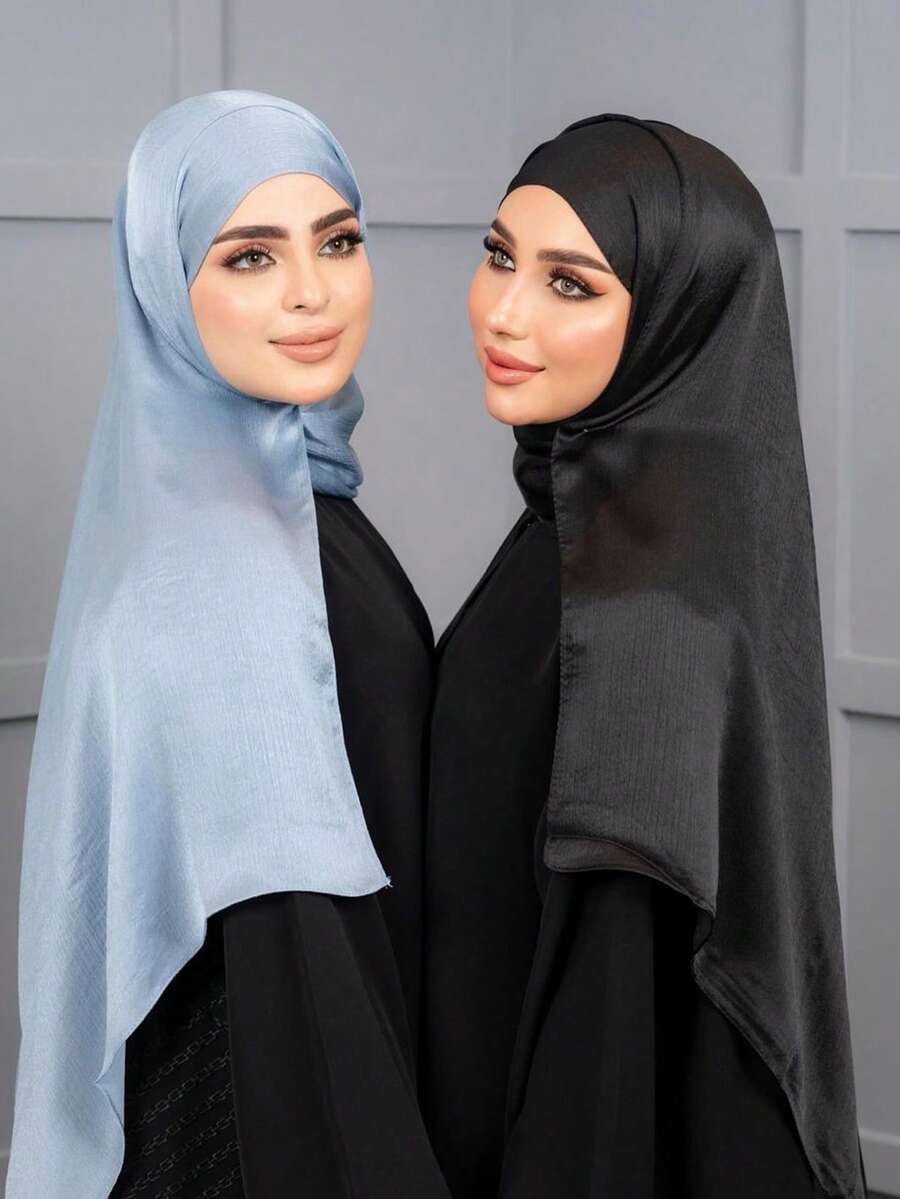 1 pièce Hijab en mousseline de soie froissée de couleur unie pour femmes