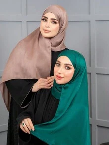 1 pièce Hijab en mousseline de soie froissée de couleur unie pour femmes
