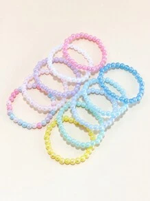 10pcs Girls Lovely Multicolor Beaded Charm Bracelets Set, Suitable For Festival Party And Birthday Gifts, Fashion Accessories For Girls