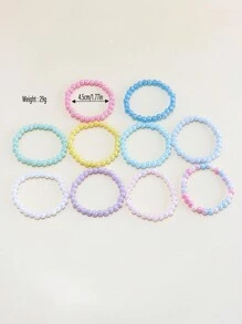 10pcs Girls Lovely Multicolor Beaded Charm Bracelets Set, Suitable For Festival Party And Birthday Gifts, Fashion Accessories For Girls