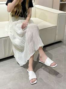 Flache Sandalen für Damen mit niedrigem Absatz, Slipper, offene/zehenquadratische Spitze, leichte weiße Hausschuhe für Strandurlaube