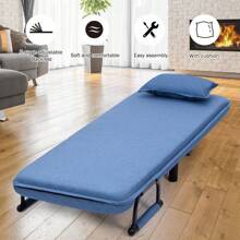 Single Folding Sofa Bed Chair Modern Fabric Sleeper With Pillow Metal Frame Blue - Blue - View 7