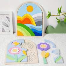 1 PC Wooden Rainbow Matching Board Three-Dimensional Puzzle Toy,Training Focus,Early Education Building Blocks Matching Educational Toys,Puzzle For Toddler,Preschool,Jigsaw Puzzle,Sensory Bin,Kid Puzzle,Puzzle Game,Jigsaw Puzzle Kids,Toddler Blocks,Mini Puzzle,Toys Toddler,Montessori Toys,Wooden Puzzle Toy