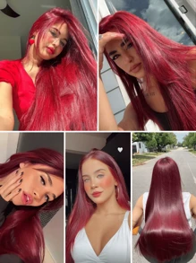 SALLYWELL 13*4 Lace Front Wigs Straight Hair Glueless Lace Wigs Synthetic Long Silk Straight Natural Wig Heat Resistant Fiber Red Wig With Baby Hair For Women 32 Inches - Hot Pink - View 12