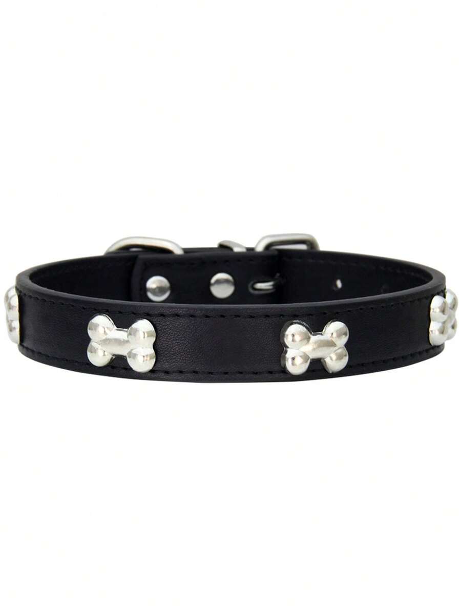 1 pieza Collar para mascotas de material PU, collar ajustable para perros, adecuado para gatos y perros pequeños, medianos y grandes - Negro - Ver 1