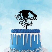 1 Pieza Felicidades Graduado + Gorro de Graduación Negro Topper de Pastel de 12x14cm para Decoración de Pasteles en la Fiesta de Graduación - Negro - Ver 1