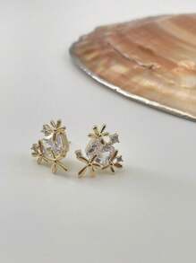 Pendientes con diseño de flores de zirconias súper brillantes - Amarillo Oro - Ver 4