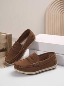 Boys' Flat Loafers Slip-On Penny Shoes, Spring/Autumn New Fashionable Soft Casual British Style Shoes For Traveling And Leisure - Brown - View 2