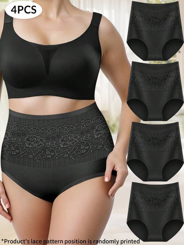 MEIYATING 4 stuks/pak plus size dames patroon kant hoge taille buikcorrectie shapewear slips, comfortabel