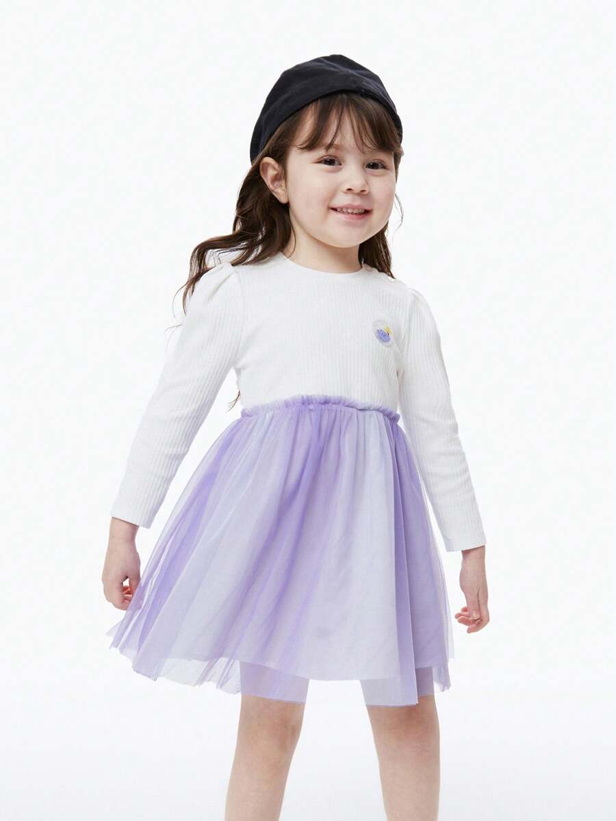 Annil Váy dài tay cho bé gái Bộ sưu tập xuân thu Váy lưới nối phong cách phương Tây - Màu tím - Xem 1