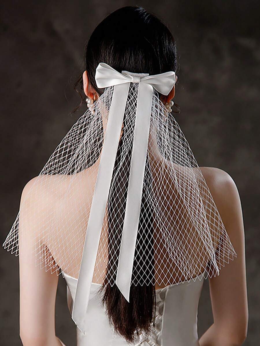 1pc bruidshaaraccessoire, sluier strik lint haarclip, satijnen bruidsmeisje trouwjurk haardecoratie, elegante romantische sexy vrouwen haarsieraden, voor bruiloft, dansfeest en baldecoratie - Veel kleurig - Bekijken 1