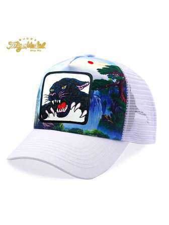 tilgomedal 1PC White Or Black Adjustable Trucker Mesh Baseball Caps For Women & Men,Farm Animal Panther Embroidery Badge Snapback Hats,Jungle And Grassland Digital Printing Background Suitable For Outdoor Beach Sports,Parties, And Couple Festival Gifts
