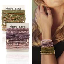 12件/套波西米亚风弹力发圈和手链，柔软简约马尾发圈，两用发饰，发绳头饰 - 彩色 - 查看 3