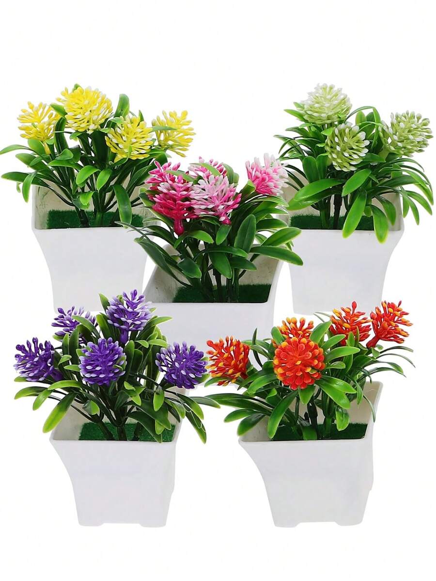 5 piezas de plantas artificiales en maceta, flores falsas, plantas y macetas de simulación mini adecuadas para decoración de mesa de boda y hogar - Multicolor - Ver 1