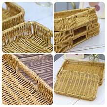 1 Pc Rattan Serving Tray Decorative Display Tray Table Storage Tray Toilet Tank Paper Tray Desktop Organiser Tray For Kitchen, Makeup Vanity Napkin Candle Ornament - Brown - View 3