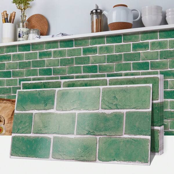 12/48pcs Self-Adhesive Faux Antique Rectangular Vinyl Tile Stickers, Waterproof Backsplash Vinyl Wall Stickers For Kitchen, Bathroom, Baby Soft Matte Finish, Removable Home Decor DIY Renovation Decals, 5.91*11.81inch