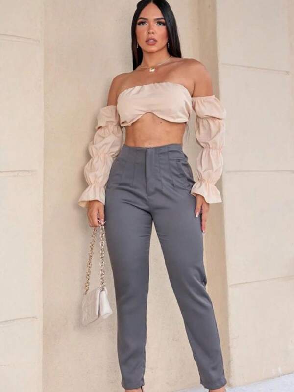 Calça Cintura Alta Com Ziper Alfataiaria