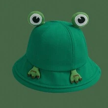 1pc Cute Frog Bucket Hat, Fashionable Sun Protection Cap - Green - View 7