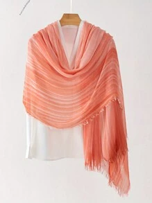 波西米亚风女士时尚简约条纹渐变皱纹流苏涤纶围巾，休闲百搭头巾防风防晒披肩配饰女式冬秋 - 彩色 - 查看 8