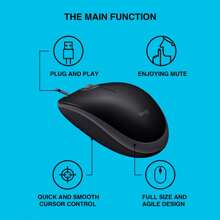 Logitech M110 有線USB鼠標，靜音按鈕，舒適全尺寸設計，雙手適用於個人電腦/筆記本電腦 - 黑色 - 查看 2