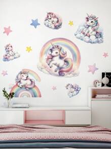 1pc Cartoon Rainbow Unicorn Wall Sticker, Self-Adhesive Decal For Bed Headboard Background Decoration, Stickers, Wall Decal, Vinyl Decal For Home Decorations, Spring Decoration Items Refresh Your Home, Festival Decoration Stickers Gifts Birthday Graduation - Multicolor - View 5