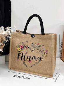 1个印有“妈妈”字样的手提包，时尚母亲节礼物手提包，可重复使用的购物袋，带零钱包，适合女性、情侣、日常使用、约会、生日、节日、返校、夏季、度假、海滩、旅行、通勤、商务、学生、野餐、露营、超市购物、日常收纳