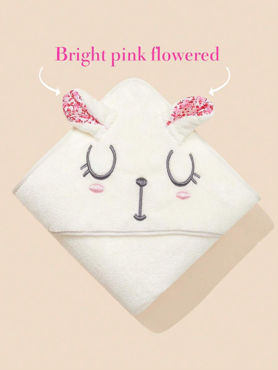 1pc Baby & Kids Cartoon Hooded Square Bath Towel Blanket Wrap - White - View 1