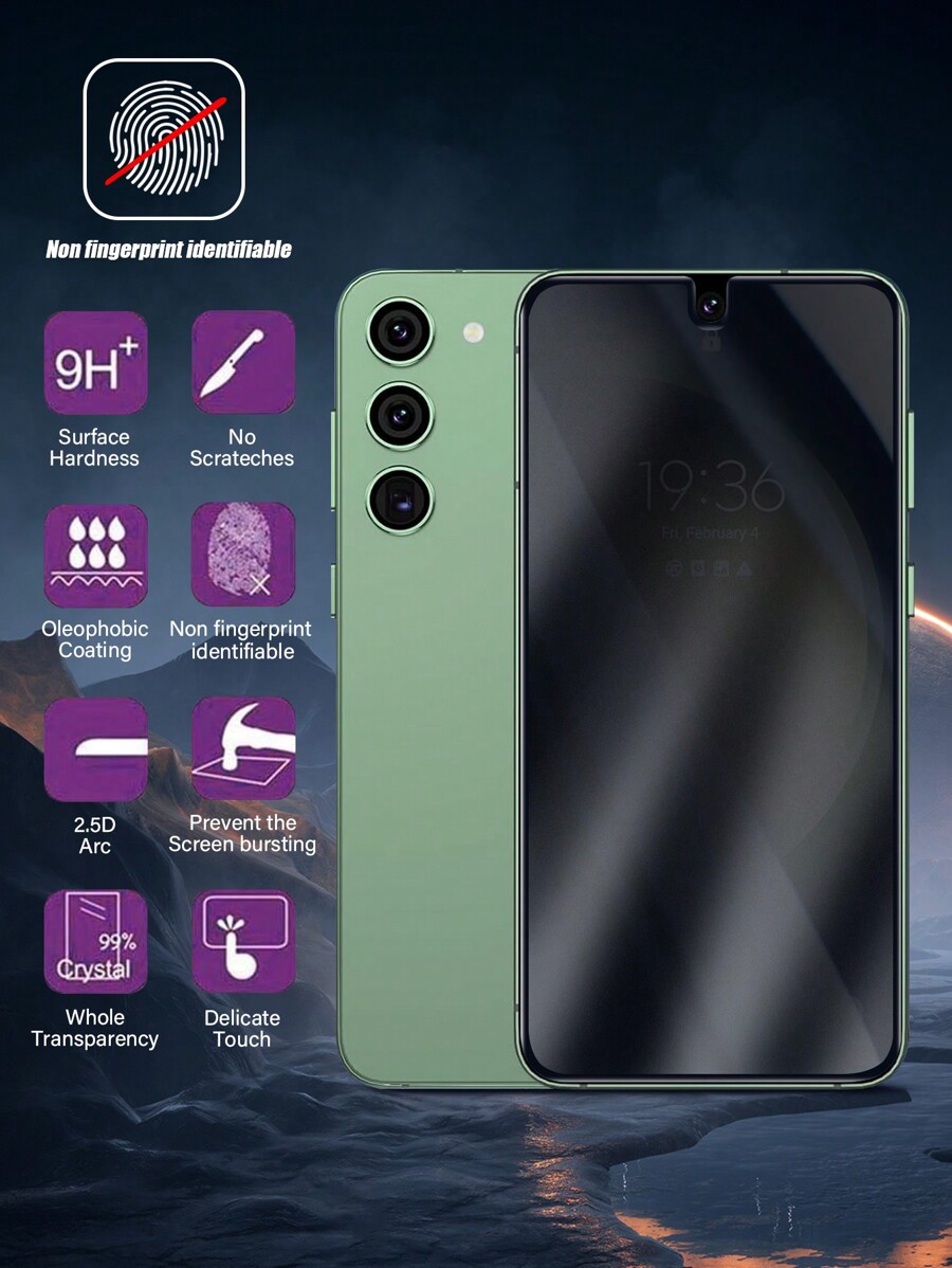 2pcs AntiSpy Tempered Glass Screen Protector With Silkscreen Black