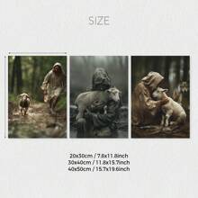 3pcs Jesus And Lamb Gallery Christian Canvas Wall Art Posters, Modern Art, Jesus And Lamb Chasing,  Christian Gift Poster, Ideal For Jesus Room Decoration, Bedroom Living Room Hallway, Wall Art, Wall Decor, Home Decor, Unframed - Color - View 3