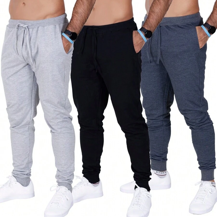 Kit 3 Calças Jogger Moletom com Bolsos Lisa Básica Casual Estilosa Masculino Adulto