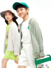 Annil Tween Girl 夏季简约运动透气防晒连帽外套 绿色