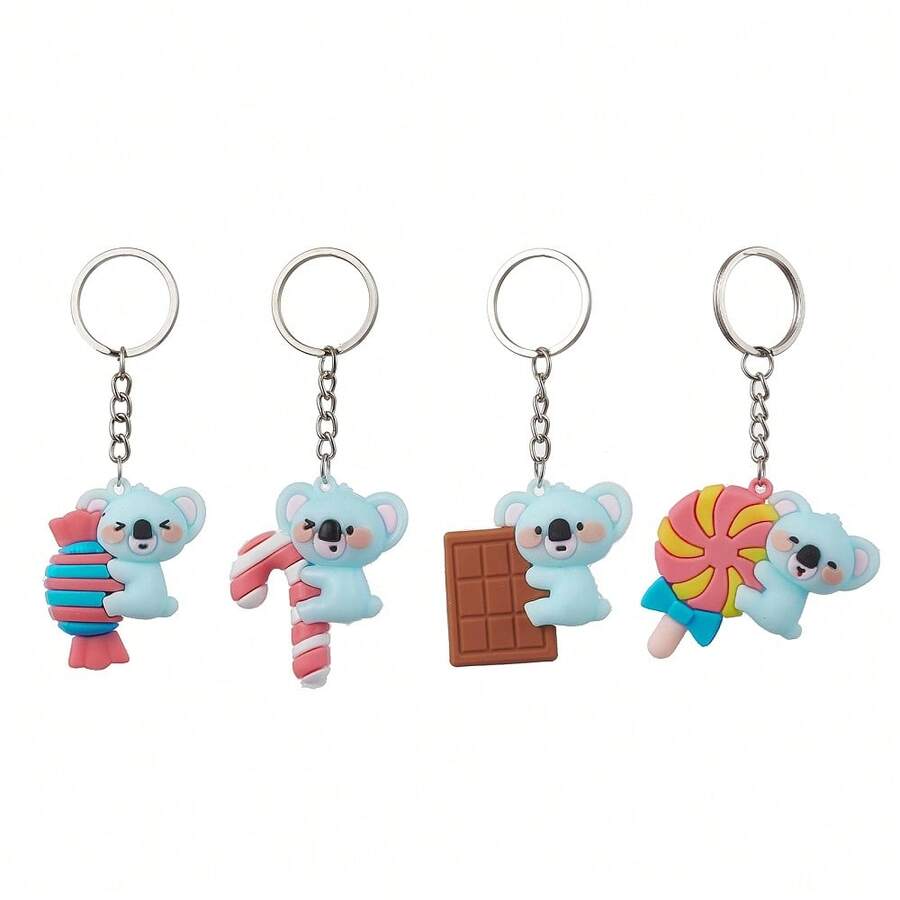 4pcs PVC Plastic Candy Koala Keychain, Cute Cartoon Style Mini Gifts For Wallet, Backpack, Pendant Decoration - Multicolor - View 1