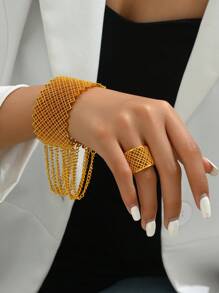18K vergoldetes 2 Stücke Armbänder- und Ringe-Set für Frauen, elegantes Schmuckset für Hochzeit, Party