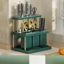 Multi-Functional Kitchen Countertop Storage Rack With Water Collecting Tray, Can Hold Chopsticks, Knives, Spoons, Etc. Keeping Your Kitchen More Organized