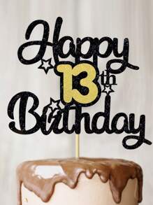 1pc Happy Birthday Paper Cake Topper, Celebrate 10 12 13 14 15 16 17 18 21 Years Old Birthday Party Decoration,Christmas - Multicolor - View 3