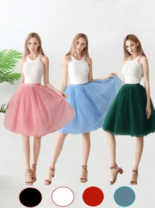 1pc Women Tulle Skirt, Available In Pink, Sky Blue, Dark Green, Blue-Gray, Black, White, Red. A-Line/ Floor-Length/ 4-Layer Mesh Skirt/ Puffy Skirt Suitable For Wedding, Party, Cosplay, Decorative Skirt, Costume, Stage Performance. - Multicolor - View 11