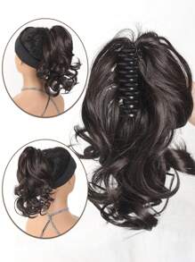 Elegant Claw Clip Ponytail - Short Curly Wavy Look, Synthetic Hair Extensions For Daily Chic, Easy-To Attach Hair Accessory For AlI Occasions - Black Brown - View 3