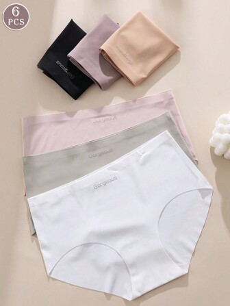 6pcs/Pack Women's Yoga And Fitness Seamless Underwear, Antibacterial Mulberry Silk Crotch Non-Slip Mid-Waist Sports Triangle Shorts