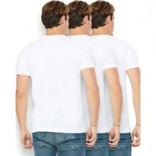 ToBeInStyle Men's Pack Of 3 Classic Cotton Blend White Undershirt T-Shirt - 3 件裝: V 領 T 卹 - 查看 5