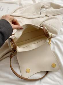 Small Saddle Bag Colourblock Chain Strap Flap For Daily - Beige - View 3